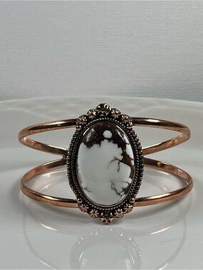 Solid Copper Wild Horse Magnesite Gemstone Adjustable Cuff Bracelet
